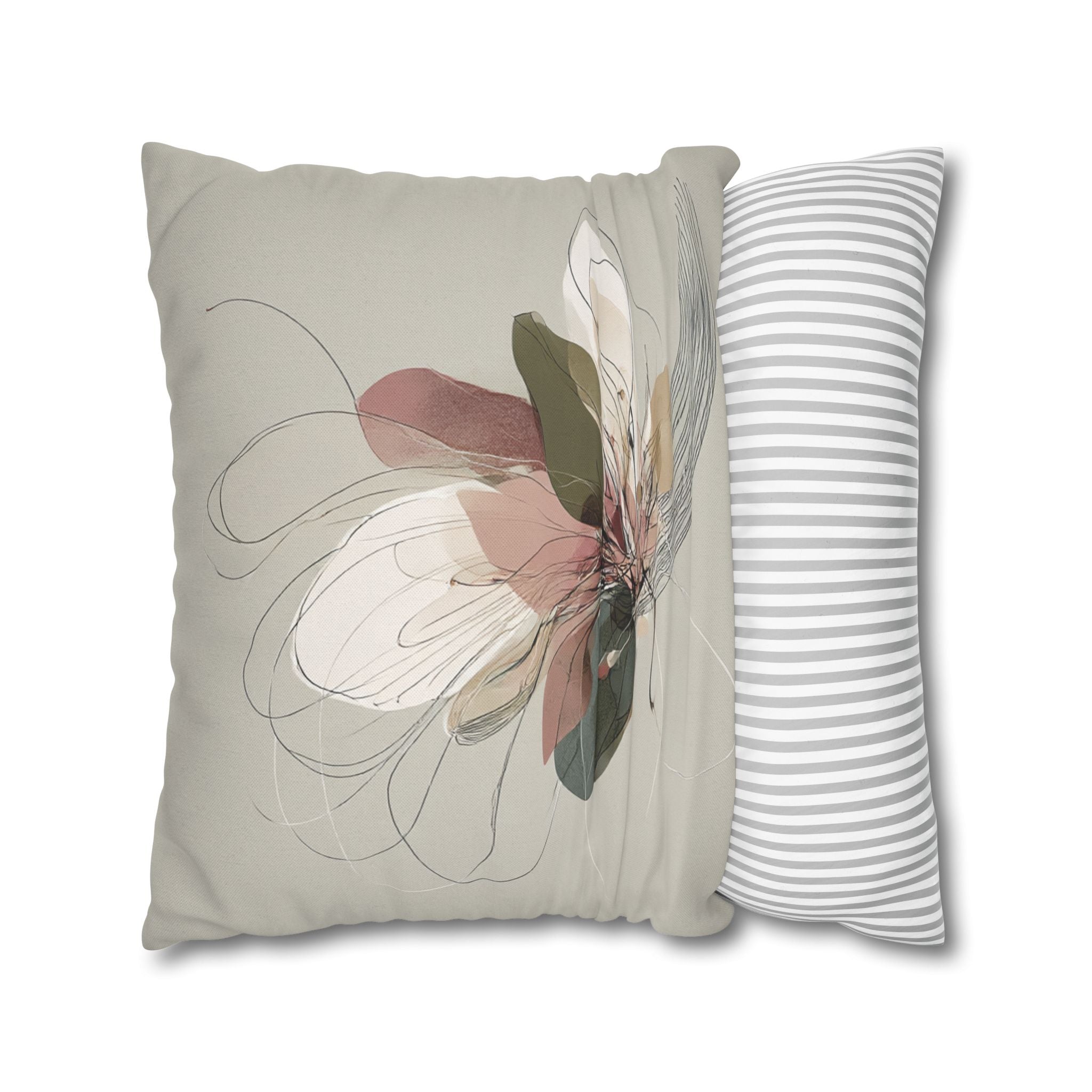 Floral Abstract Pillowcase — Neutral Botanical Square Pillow Cover