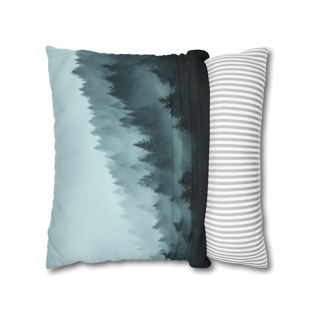 Misty Pine Forest Decorative Pillowcase — Atmospheric Nature Square Throw Pillow Cover