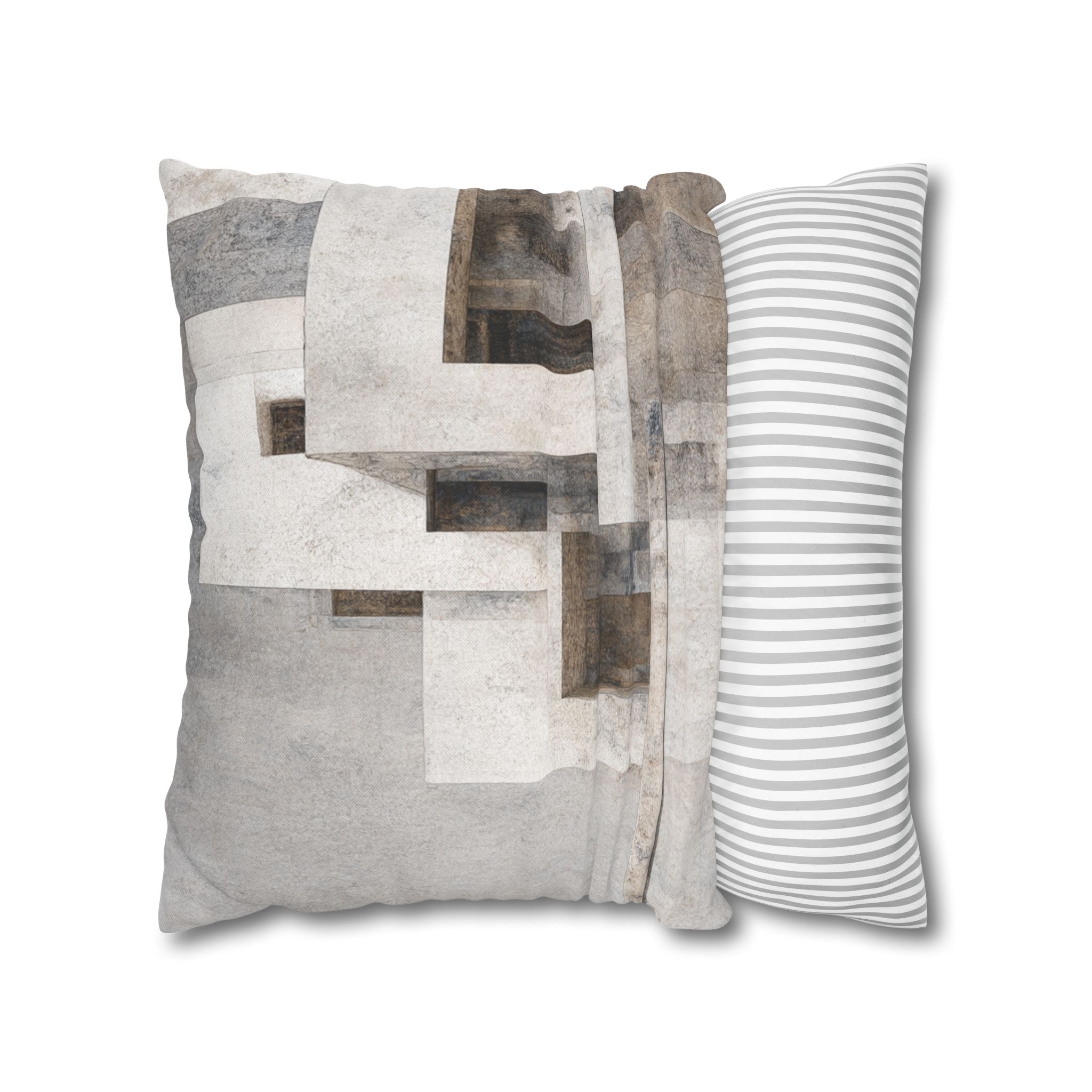 Abstract Modern Architecture Pillowcase — Neutral Geometric Square Throw Pillow Cover