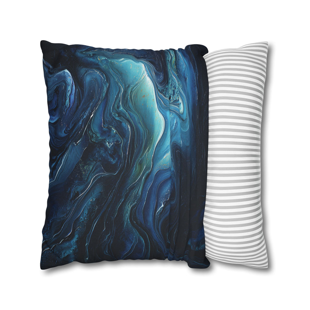 Ocean Swirl Decorative Pillowcase — Blue Abstract Marble Accent