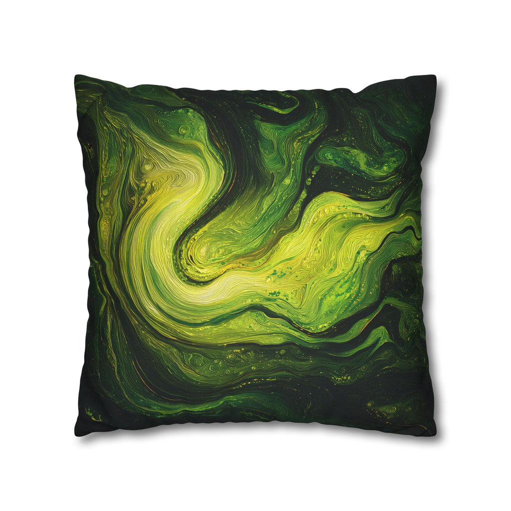 Green Marble Swirl Pillowcase — Abstract Fluid Art Decorative Pillow