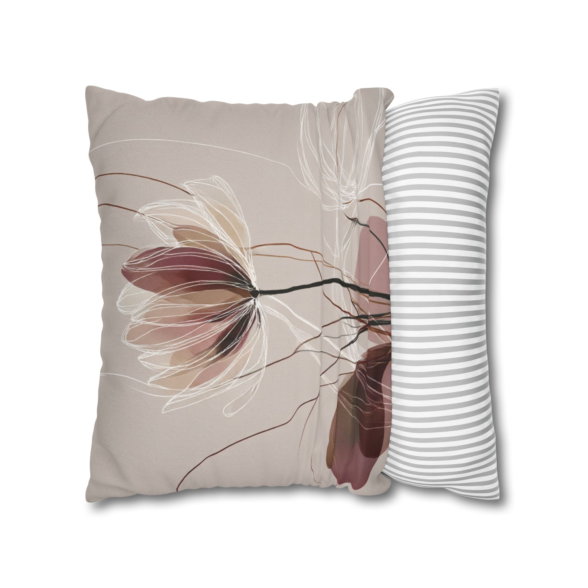 Floral Elegance Square Pillowcase — Soft Neutral Bloom Decorative Throw Pillow Cover