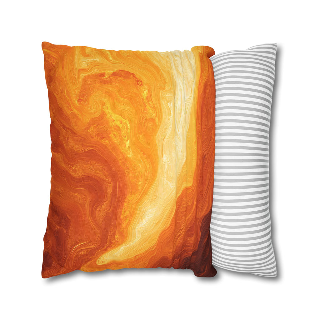 Abstract Orange Swirl Pillowcase — Vibrant Marbled Decorative Throw Pillow Cover