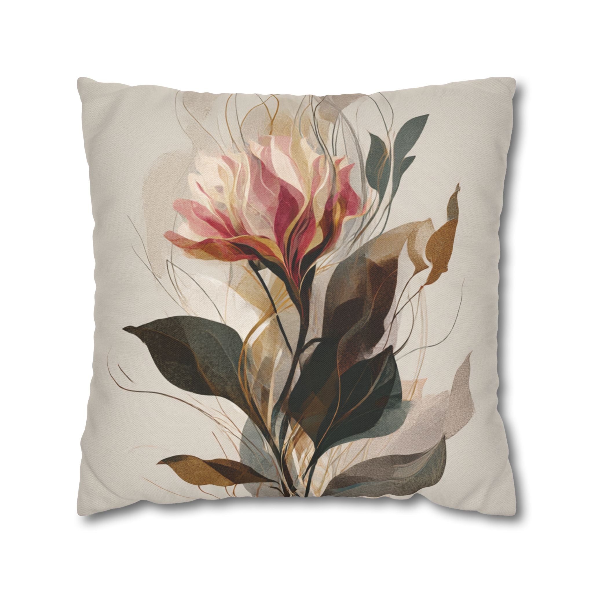 Floral Watercolor Pillowcase - Neutral Botanical Throw Pillow