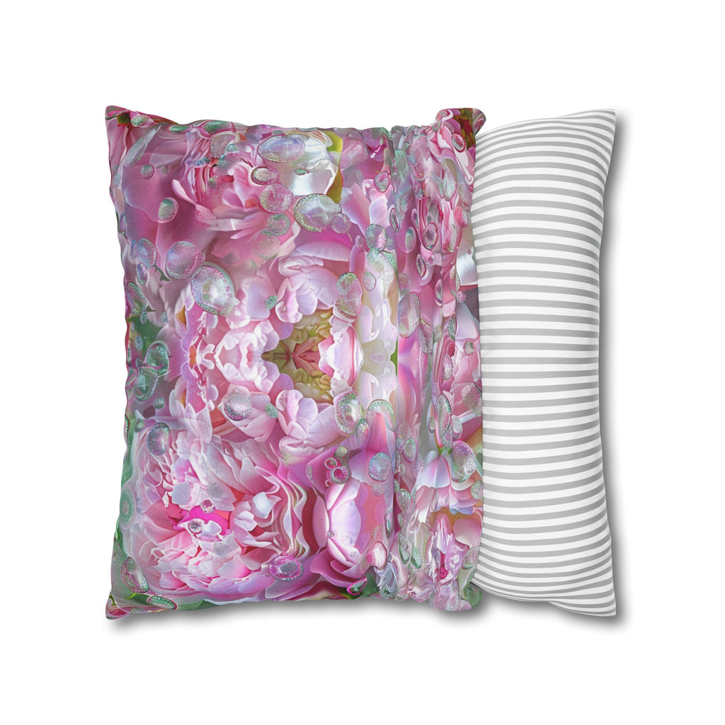 Pink Floral Kaleidoscope Pillowcase — Decorative Square Throw Pillow Cover