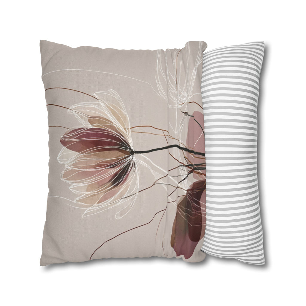 Floral Elegance Square Pillowcase — Soft Neutral Bloom Decorative Throw Pillow Cover