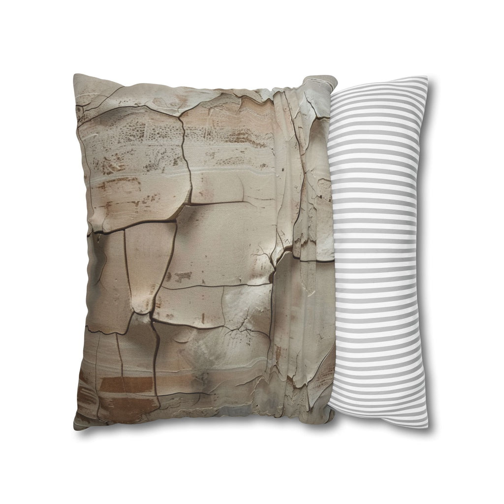 Distressed Paint Crackle Decorative Pillowcase — Rustic Neutral Square Throw Pillow Cover