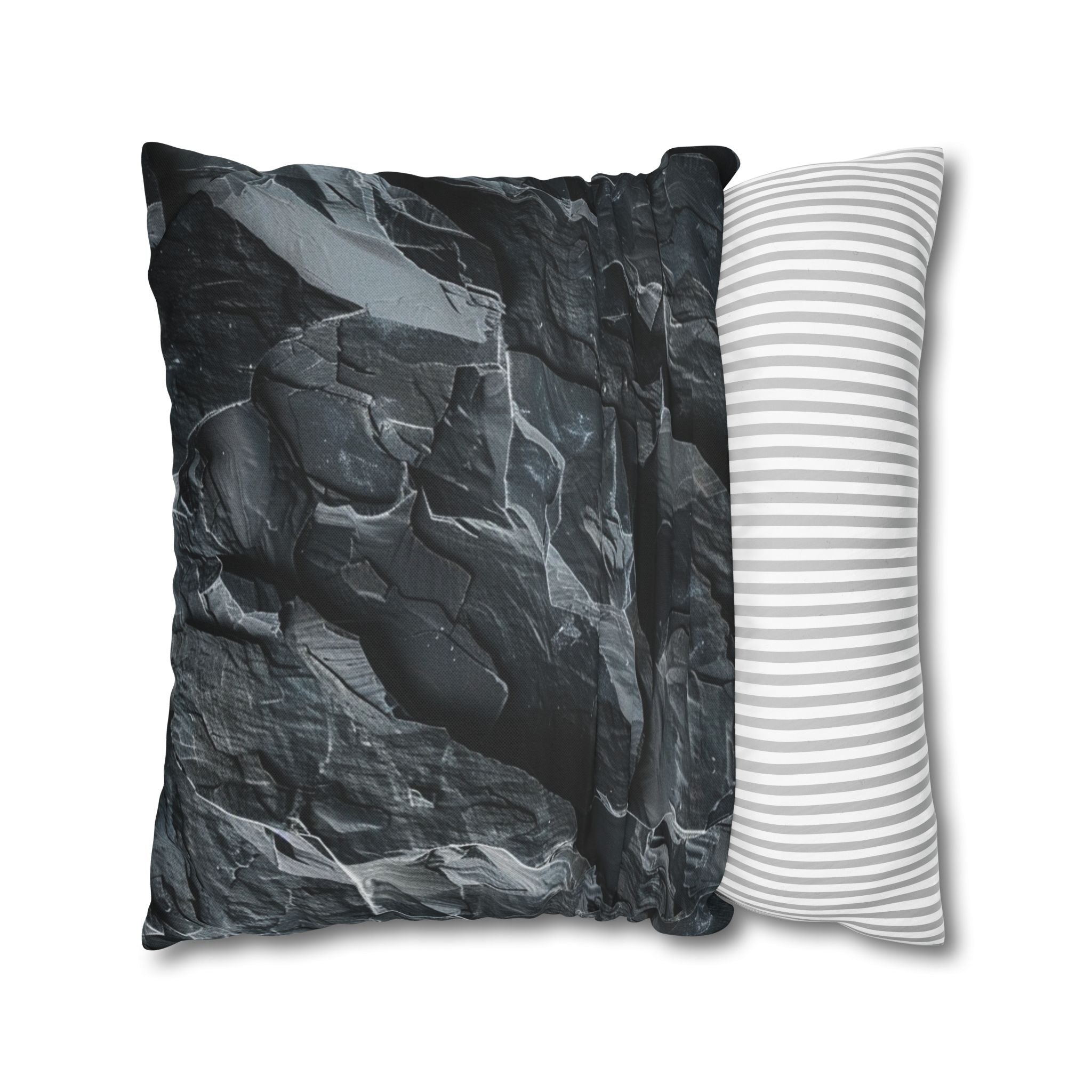 Dark Crumpled Paper Texture Pillowcase — Moody Black Decorative Throw Pillow Cover