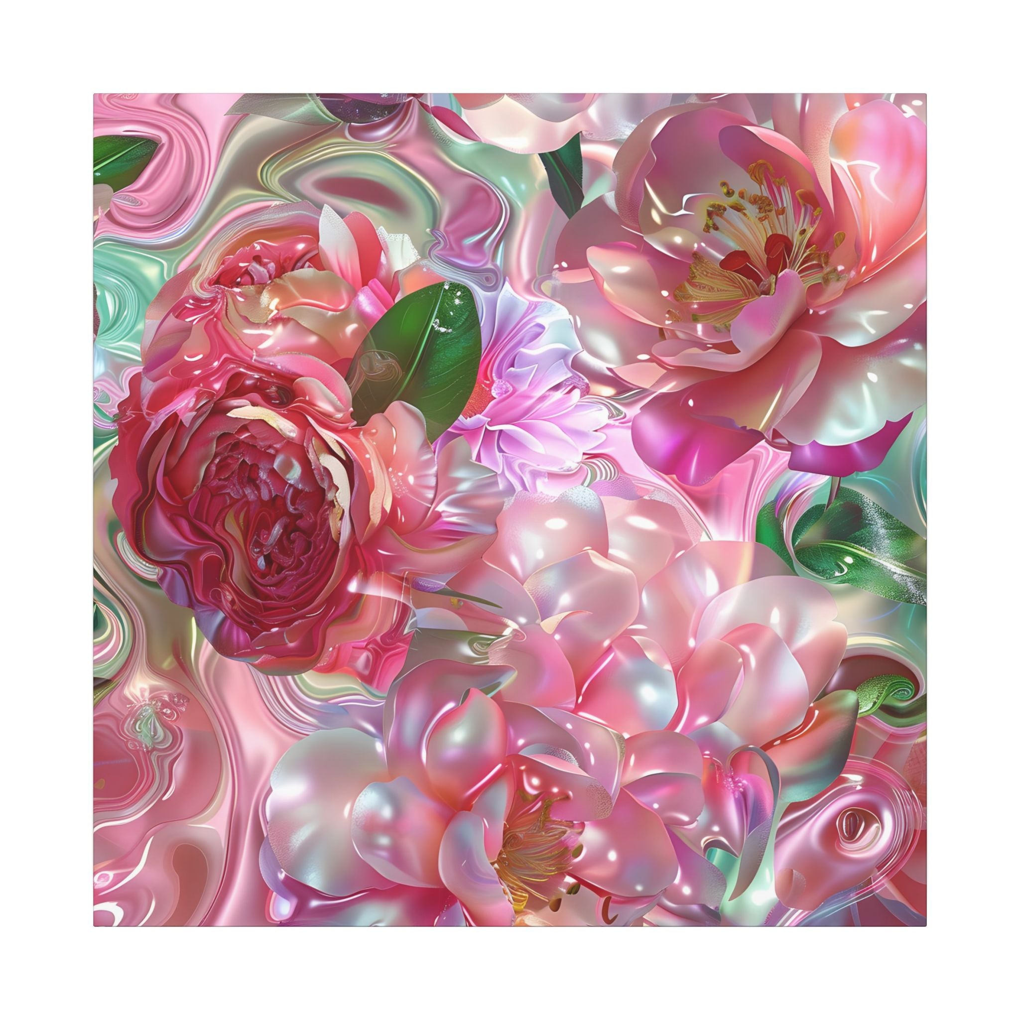 Floral Pearl Bloom Matte Canvas Wall Art — Pink Peony Abstract Stretched Canvas