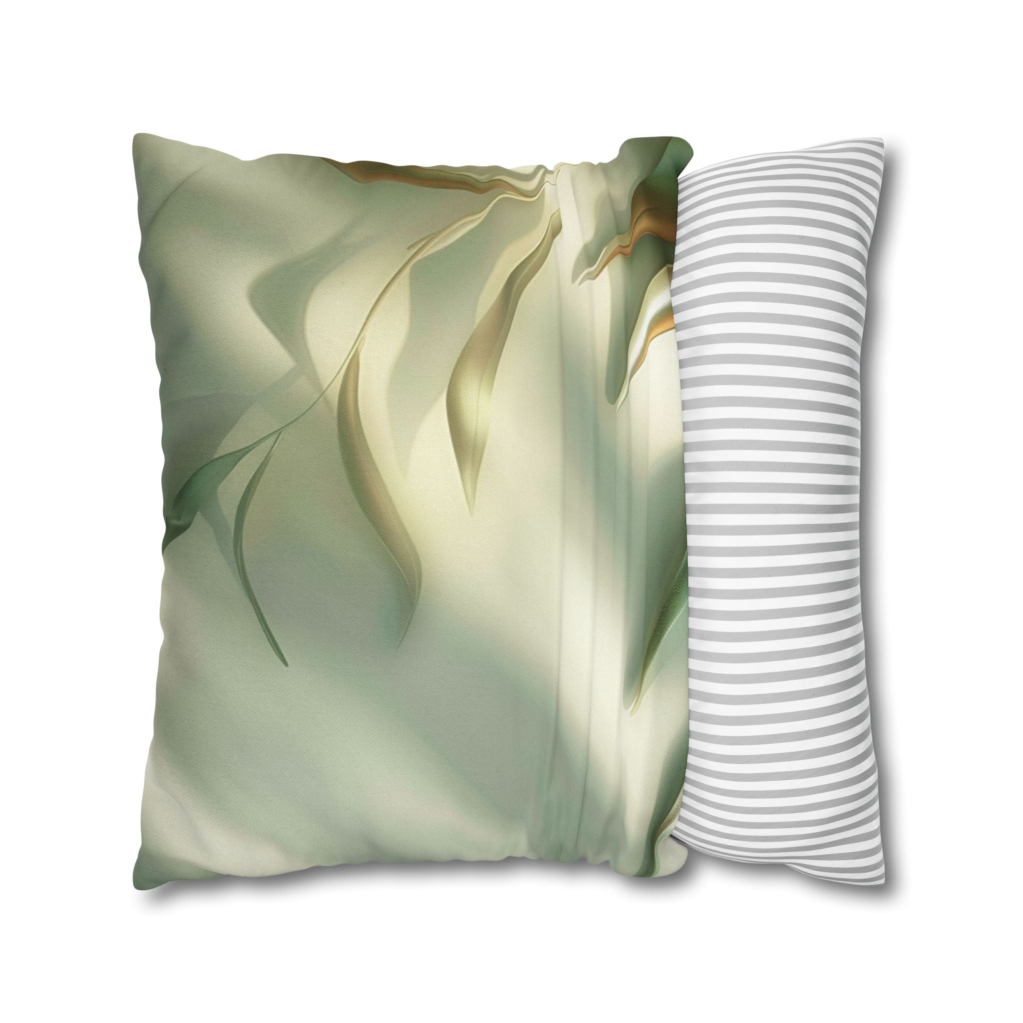 Abstract Botanical Throw Pillow Cover — Soft Green Floral Square Pillowcase