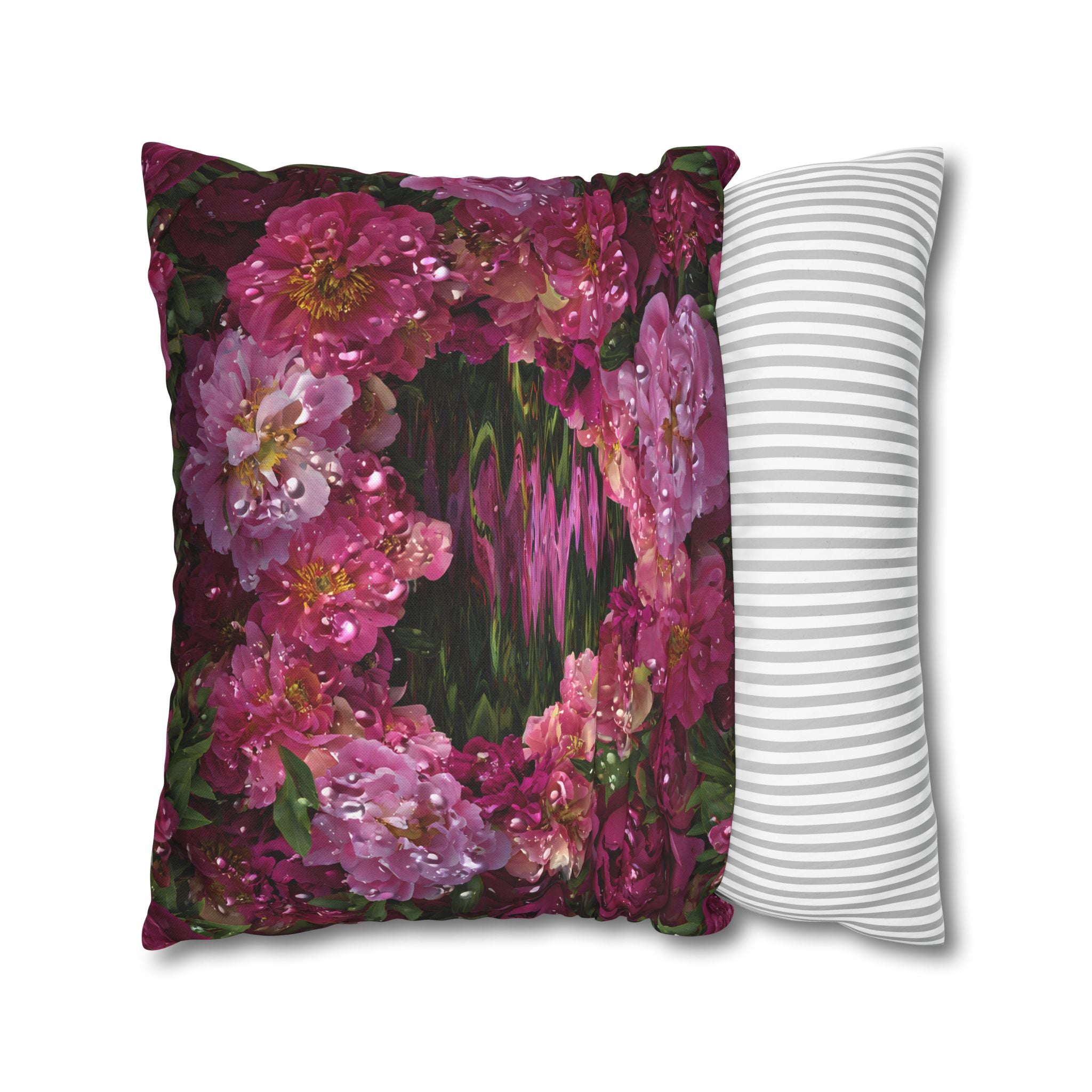 Floral Heart Pillowcase — Pink Rose Water Reflection Decorative Pillow