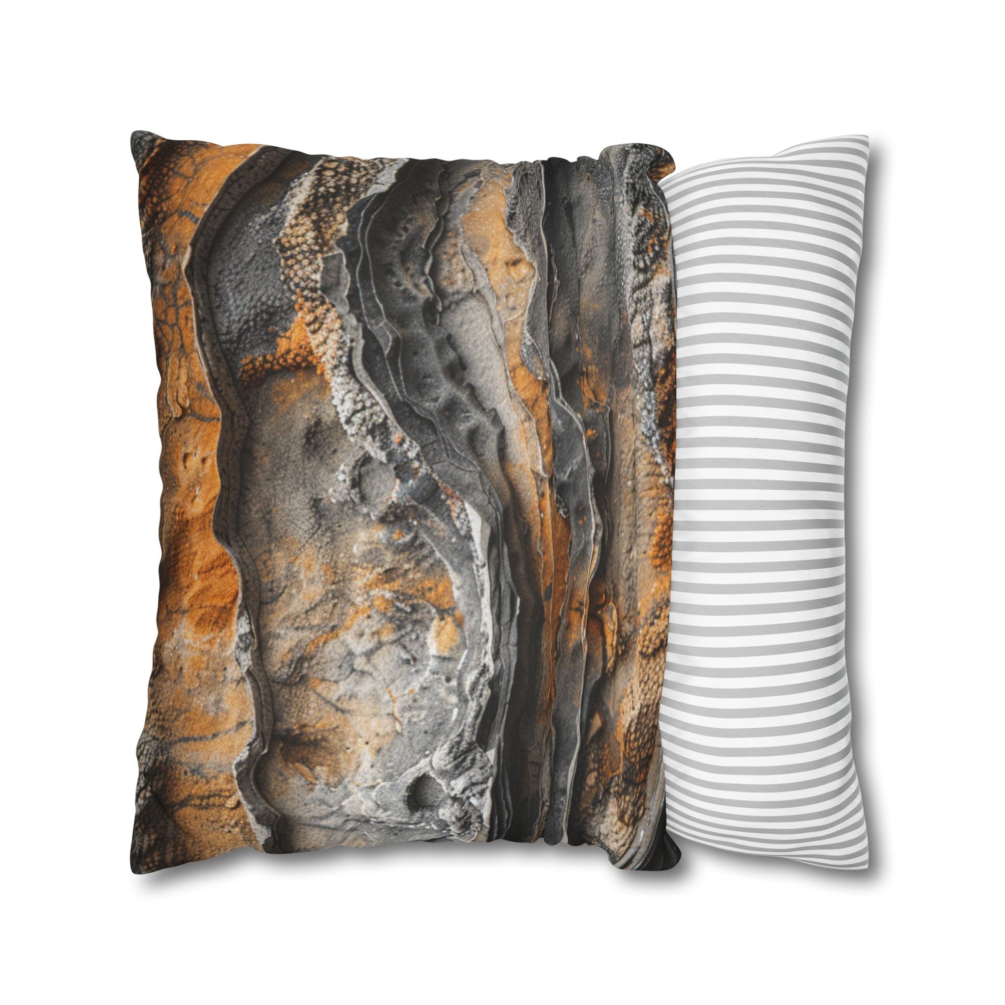 Abstract Rust Stone Square Pillowcase – Earthy Orange & Slate Decorative Pillow Cover
