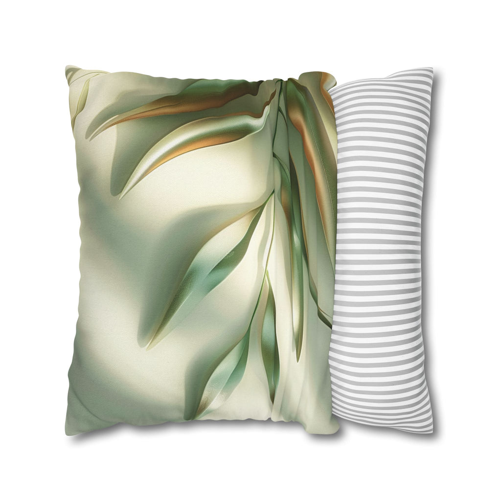 Abstract Botanical Throw Pillow Cover — Soft Green Floral Square Pillowcase