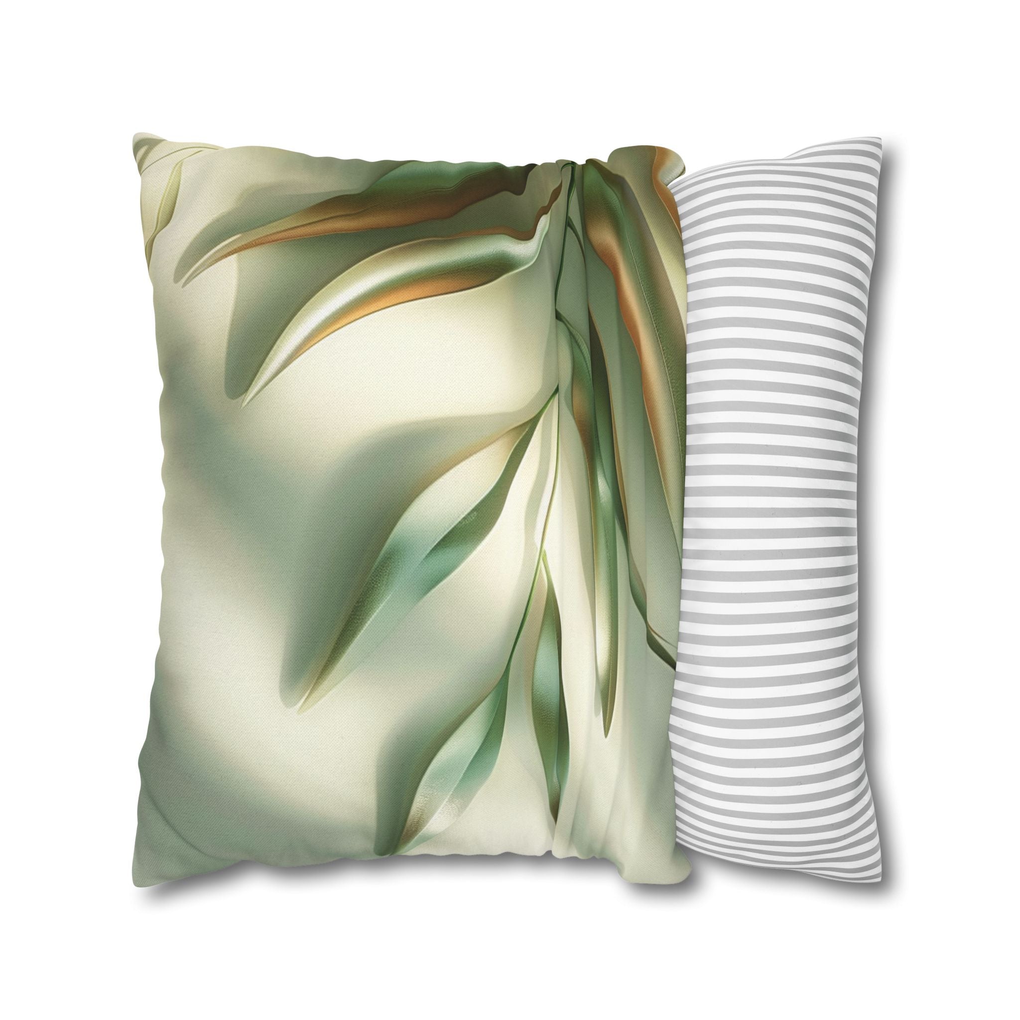 Abstract Botanical Throw Pillow Cover — Soft Green Floral Square Pillowcase