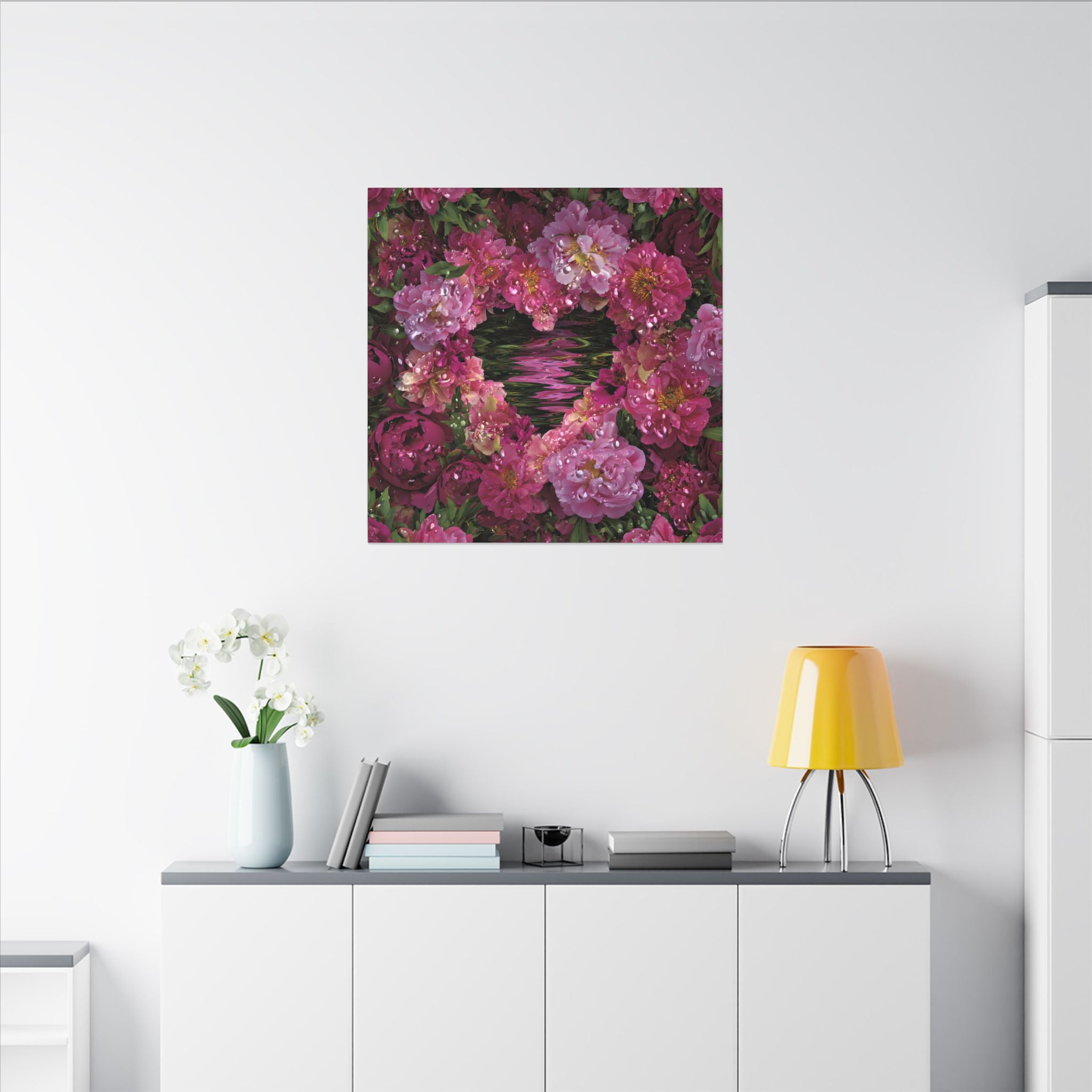 Pink Peony Floral Canvas Wall Art — Romantic Garden Stretched Matte Print