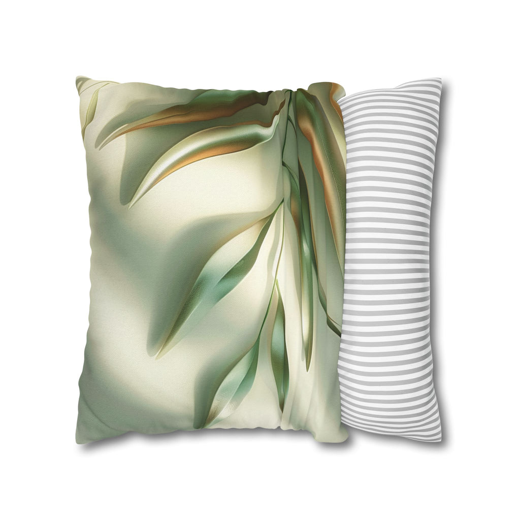 Abstract Botanical Throw Pillow Cover — Soft Green Floral Square Pillowcase