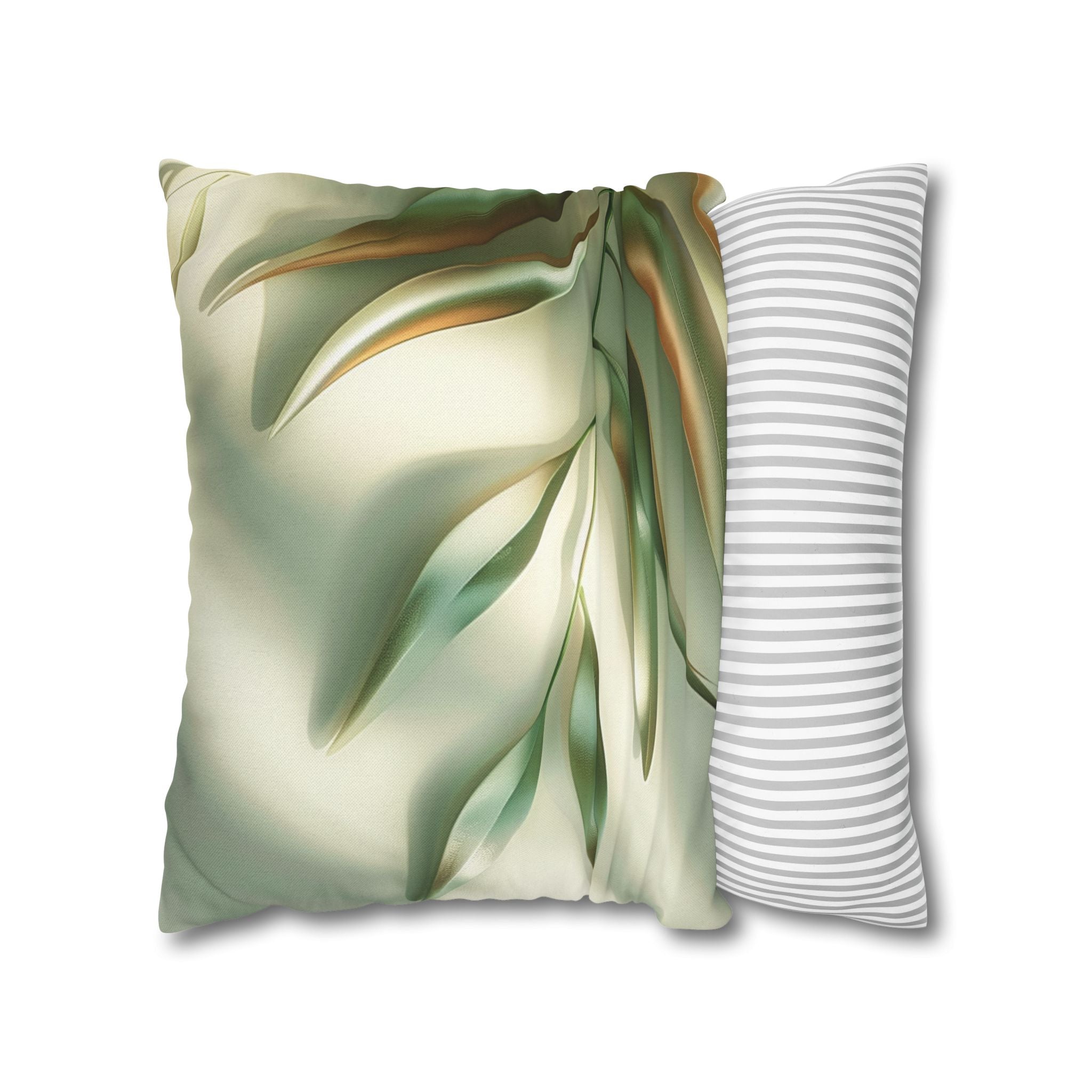 Abstract Botanical Throw Pillow Cover — Soft Green Floral Square Pillowcase
