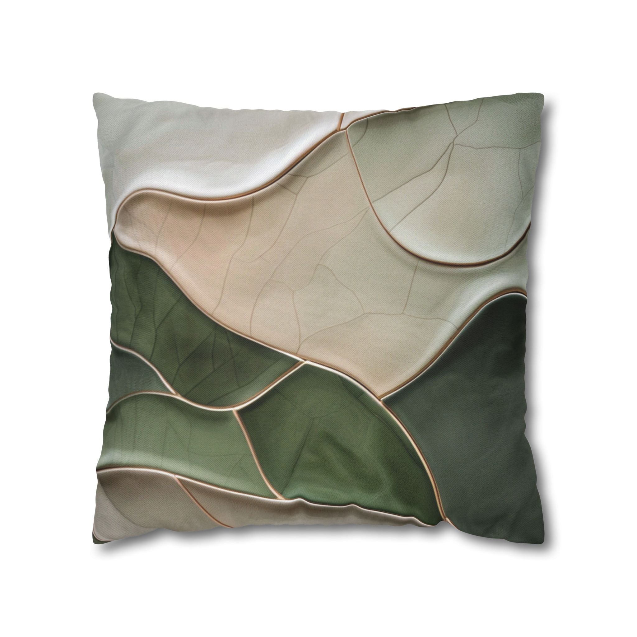 Abstract Earth-Tone Square Pillow — Olive & Sand Modern Decorative Pillowcase