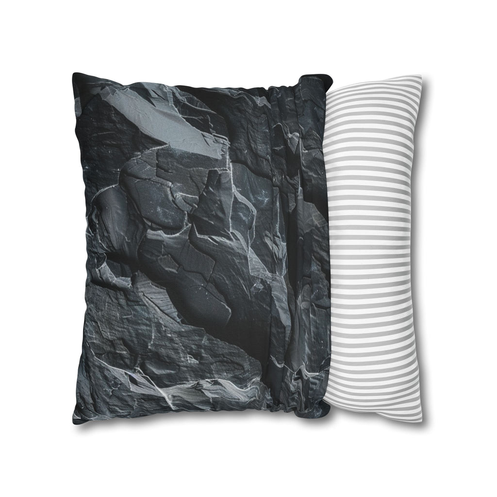 Dark Crumpled Paper Texture Pillowcase — Moody Black Decorative Throw Pillow Cover