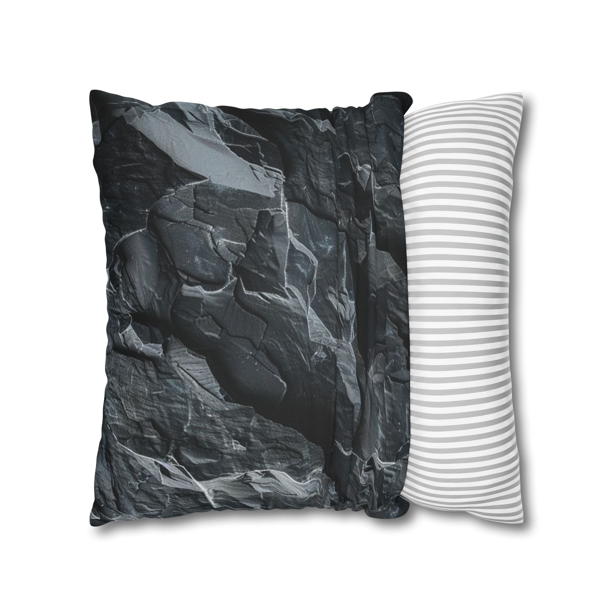 Dark Crumpled Paper Texture Pillowcase — Moody Black Decorative Throw Pillow Cover