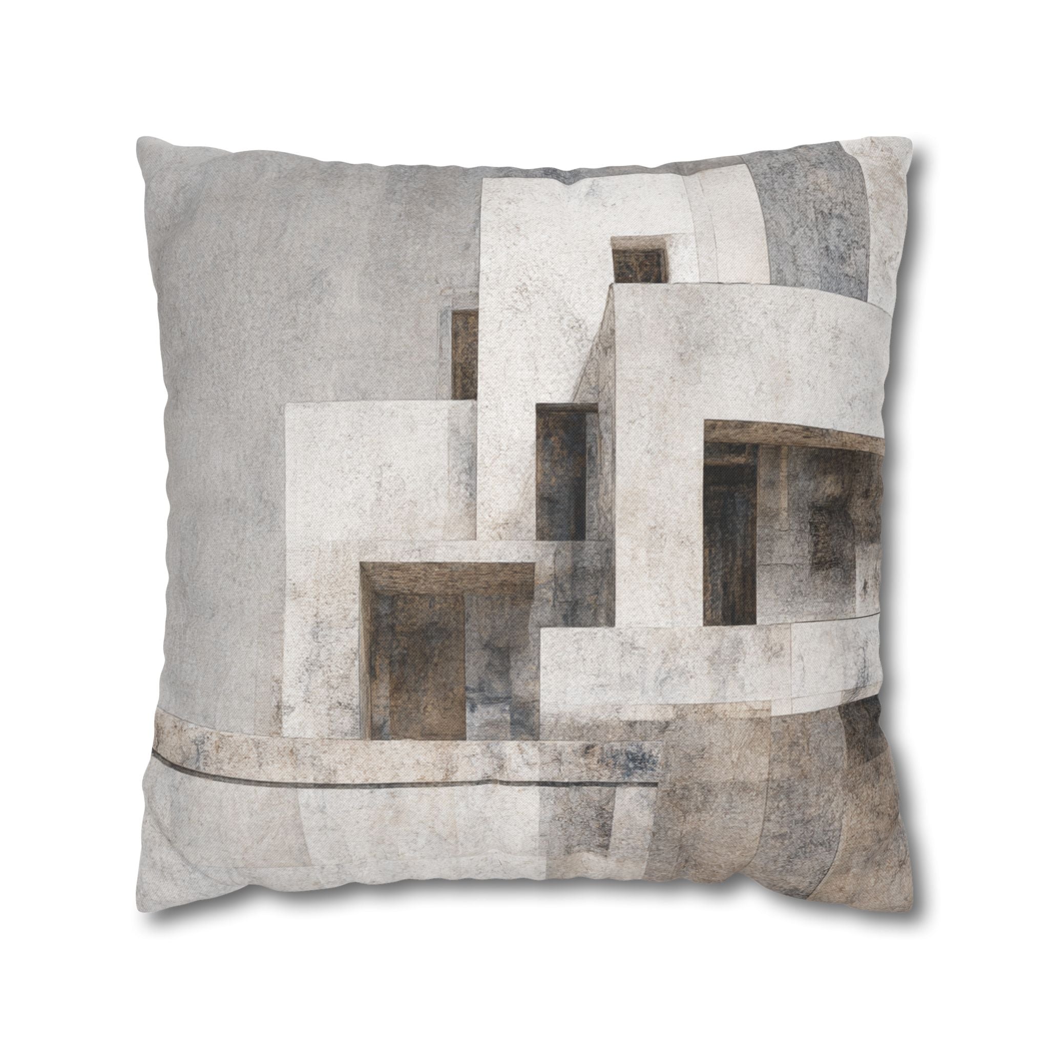 Abstract Modern Architecture Pillowcase — Neutral Geometric Square Throw Pillow Cover