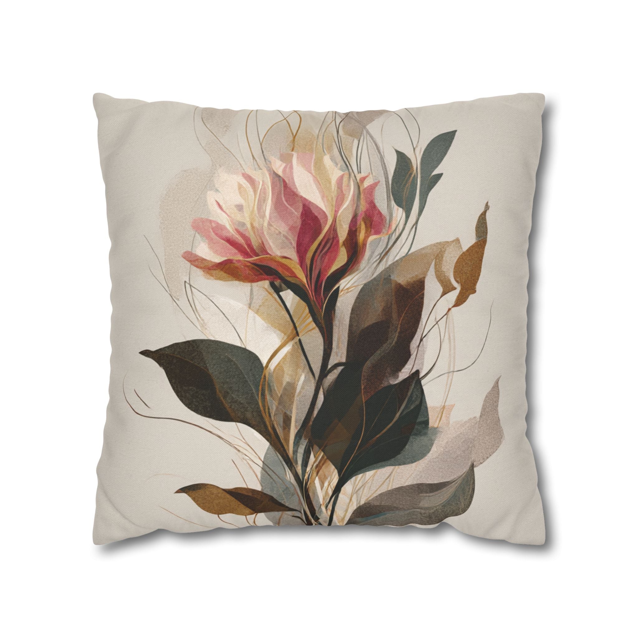 Floral Watercolor Pillowcase - Neutral Botanical Throw Pillow