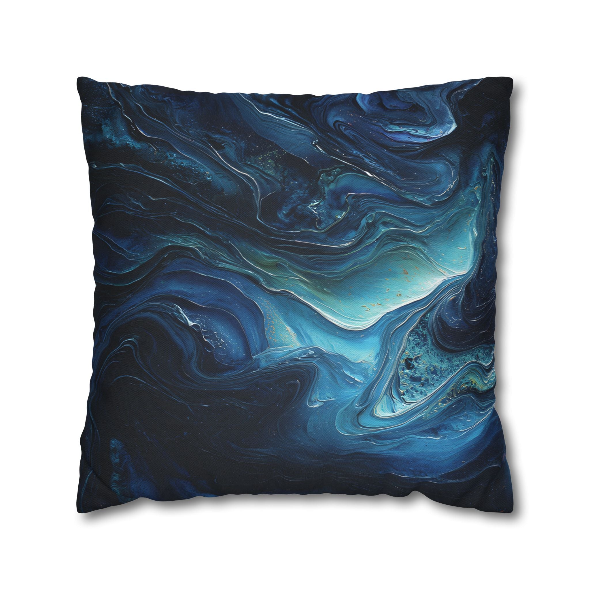 Ocean Swirl Decorative Pillowcase — Blue Abstract Marble Accent