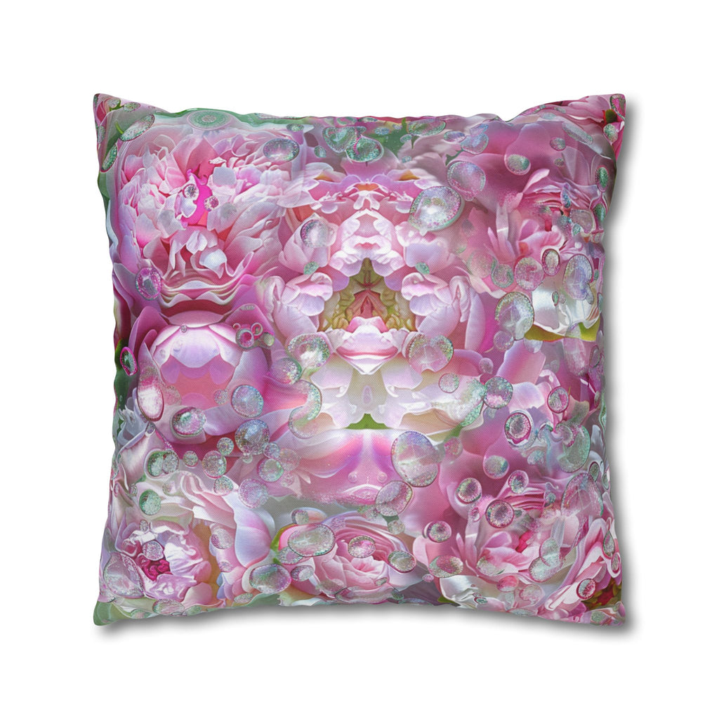 Pink Floral Kaleidoscope Pillowcase — Decorative Square Throw Pillow Cover