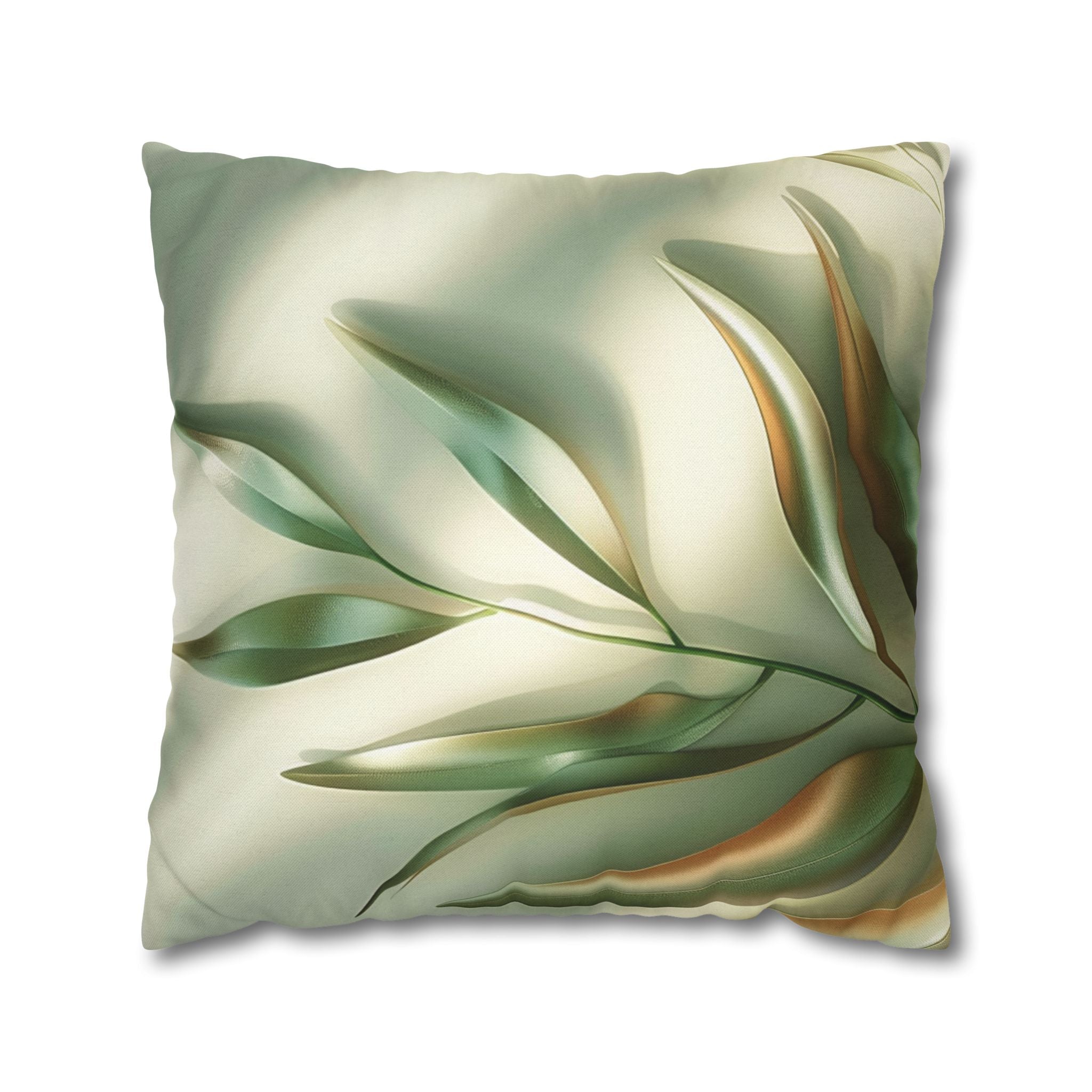 Abstract Botanical Throw Pillow Cover — Soft Green Floral Square Pillowcase