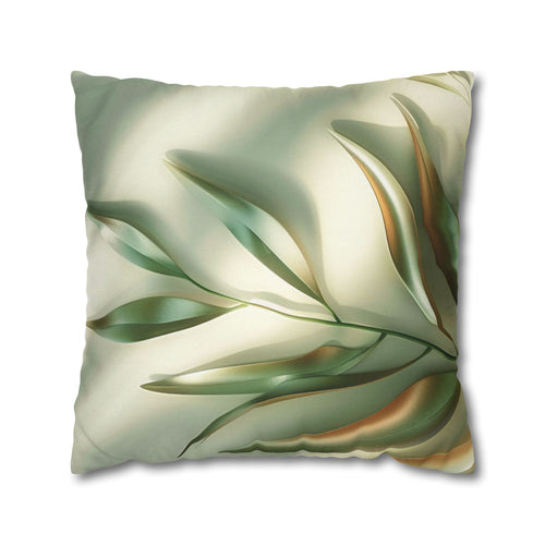Abstract Botanical Throw Pillow Cover — Soft Green Floral Square Pillowcase