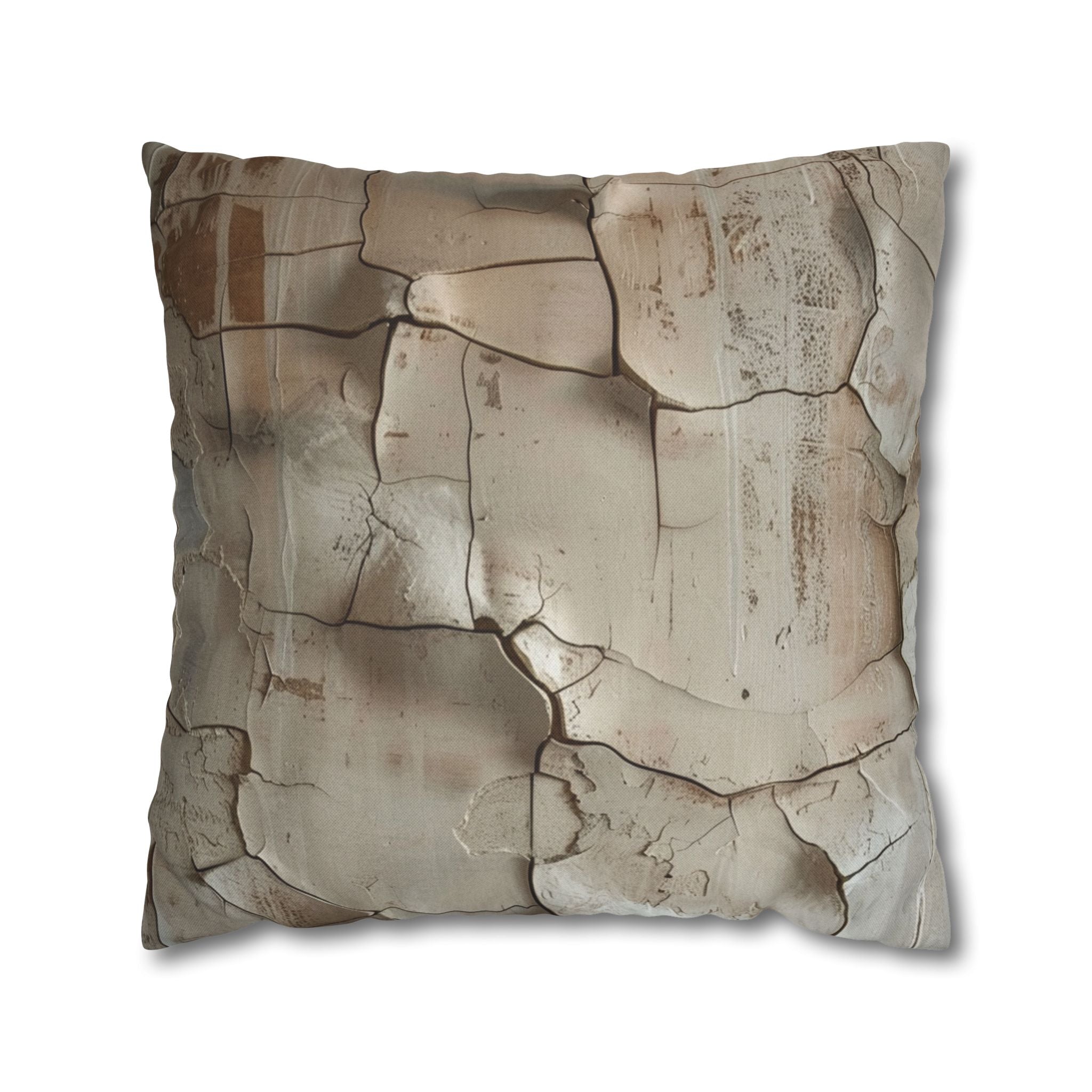 Distressed Paint Crackle Decorative Pillowcase — Rustic Neutral Square Throw Pillow Cover