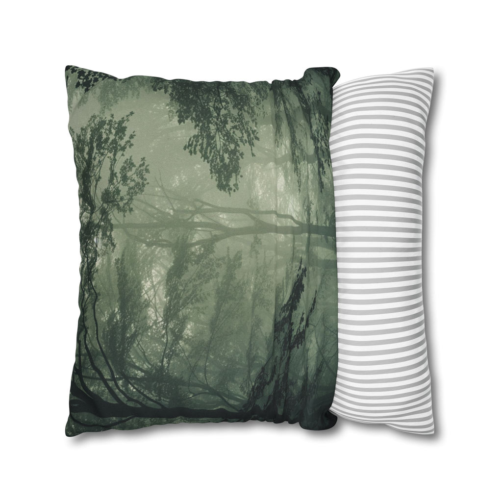 Foggy Forest Decorative Pillow Cover — Misty Woodland Throw Pillowcase