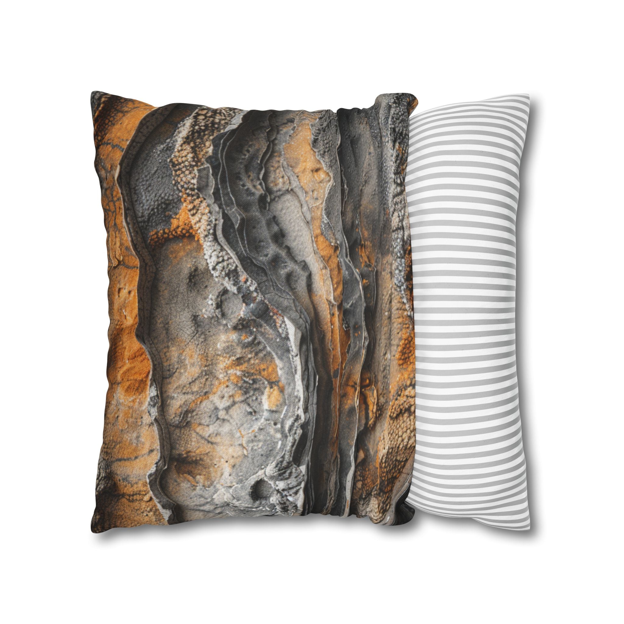Abstract Rust Stone Square Pillowcase – Earthy Orange & Slate Decorative Pillow Cover
