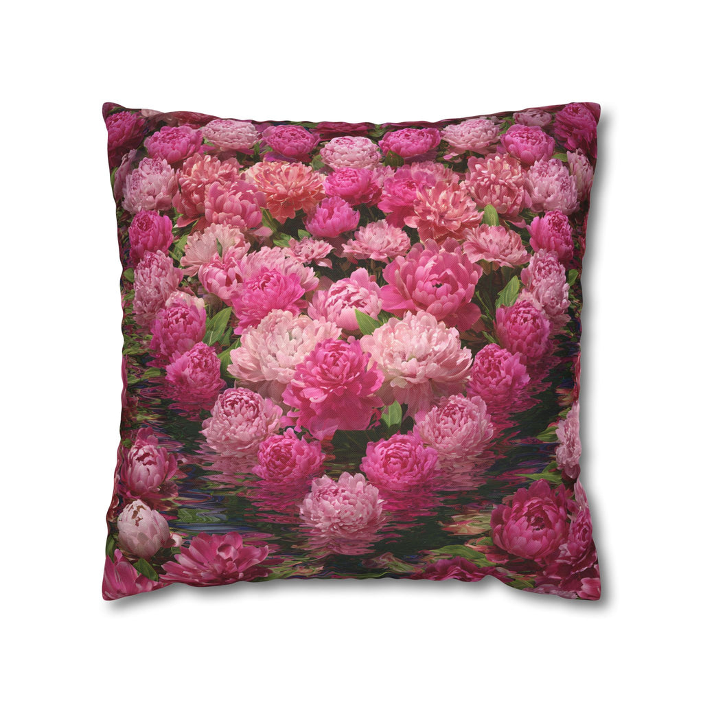 Pink Peony Floral Pillowcase — Decorative Square Throw Pillow Cover
