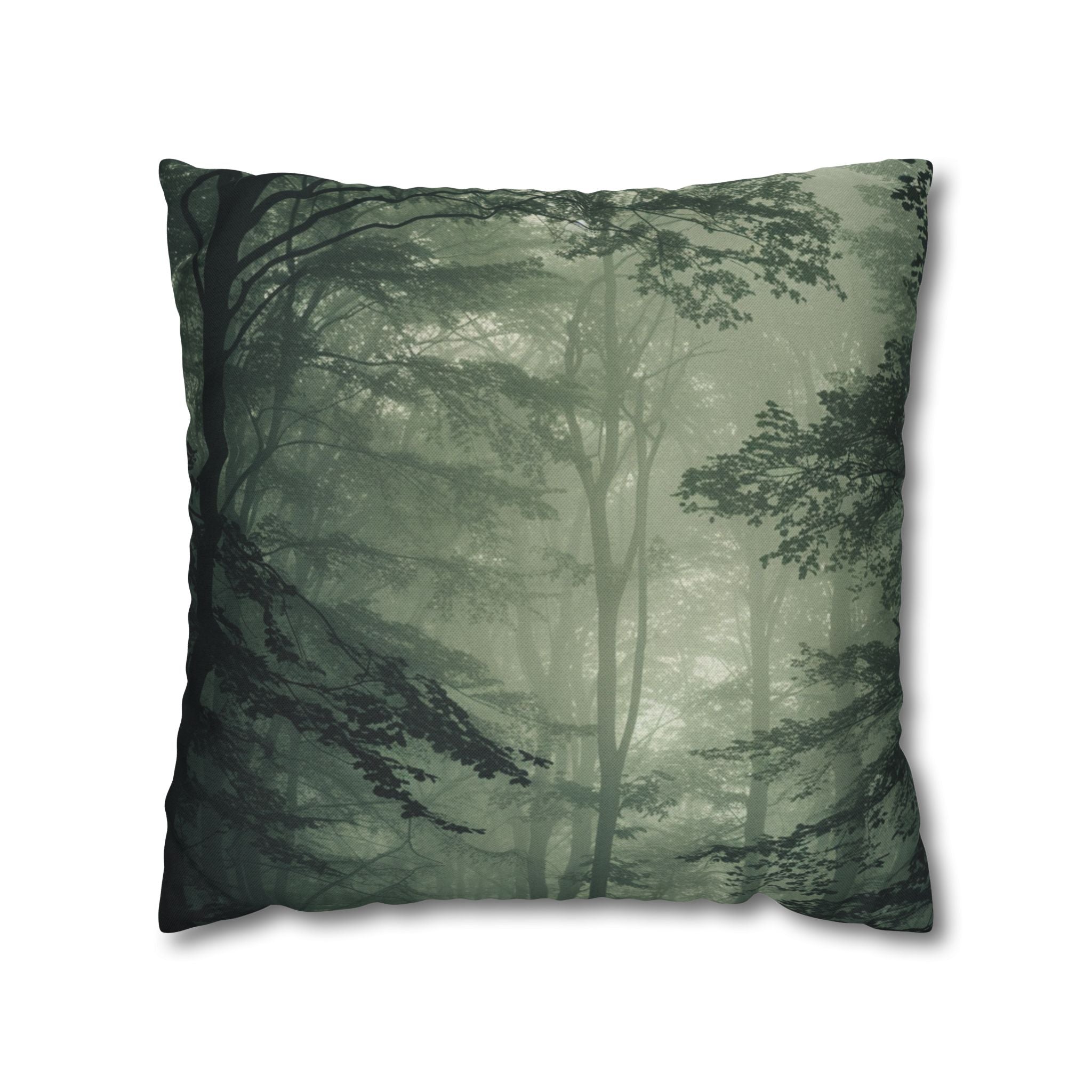 Foggy Forest Decorative Pillow Cover — Misty Woodland Throw Pillowcase