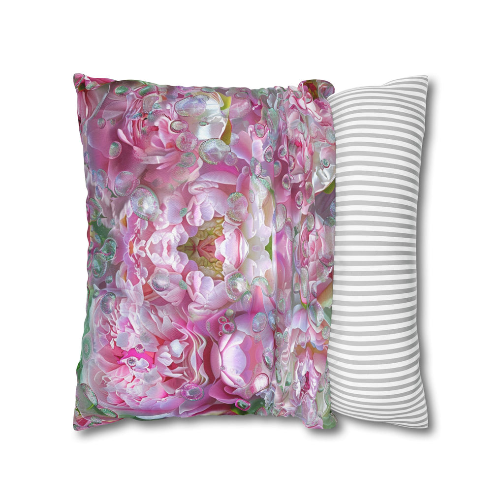 Pink Floral Kaleidoscope Pillowcase — Decorative Square Throw Pillow Cover
