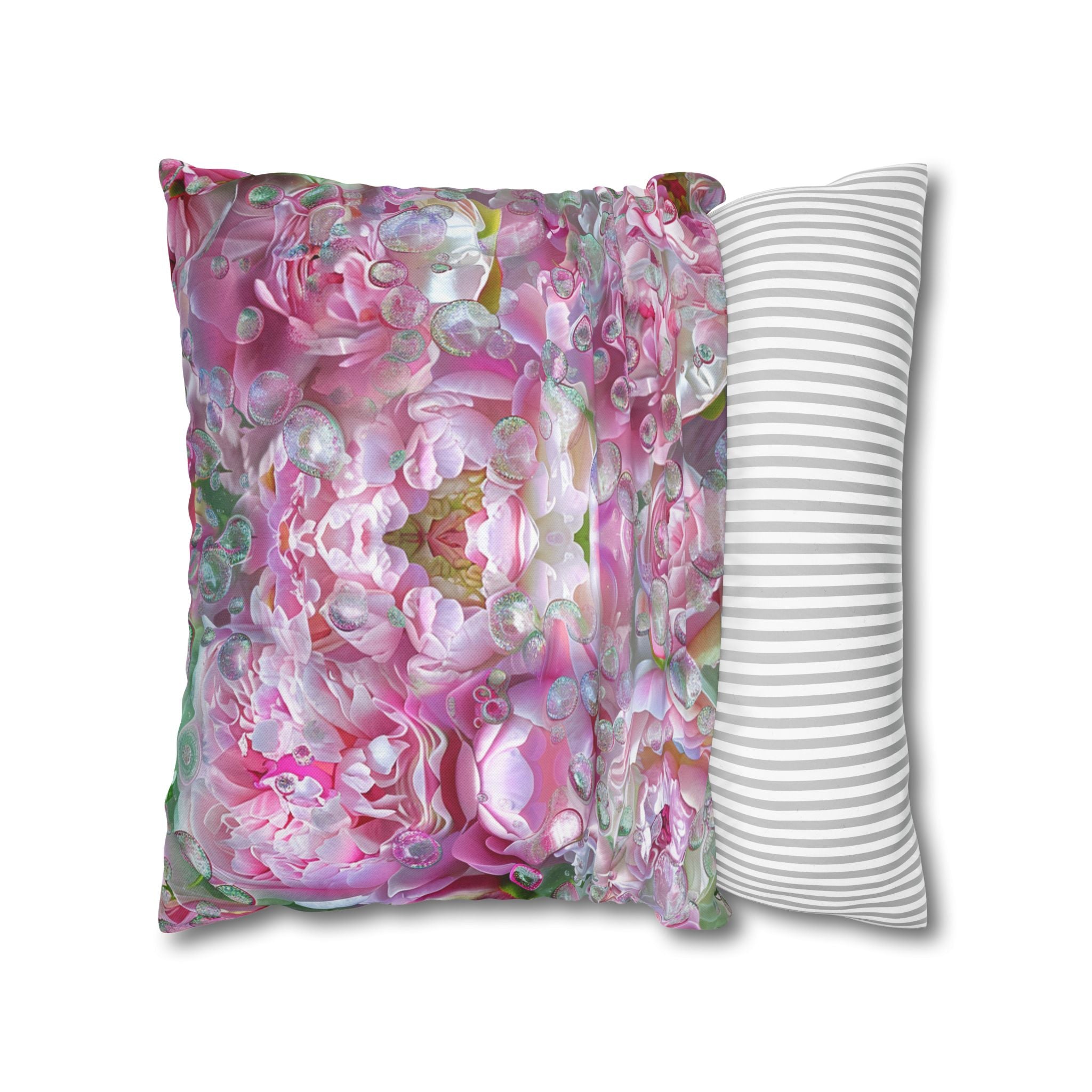 Pink Floral Kaleidoscope Pillowcase — Decorative Square Throw Pillow Cover
