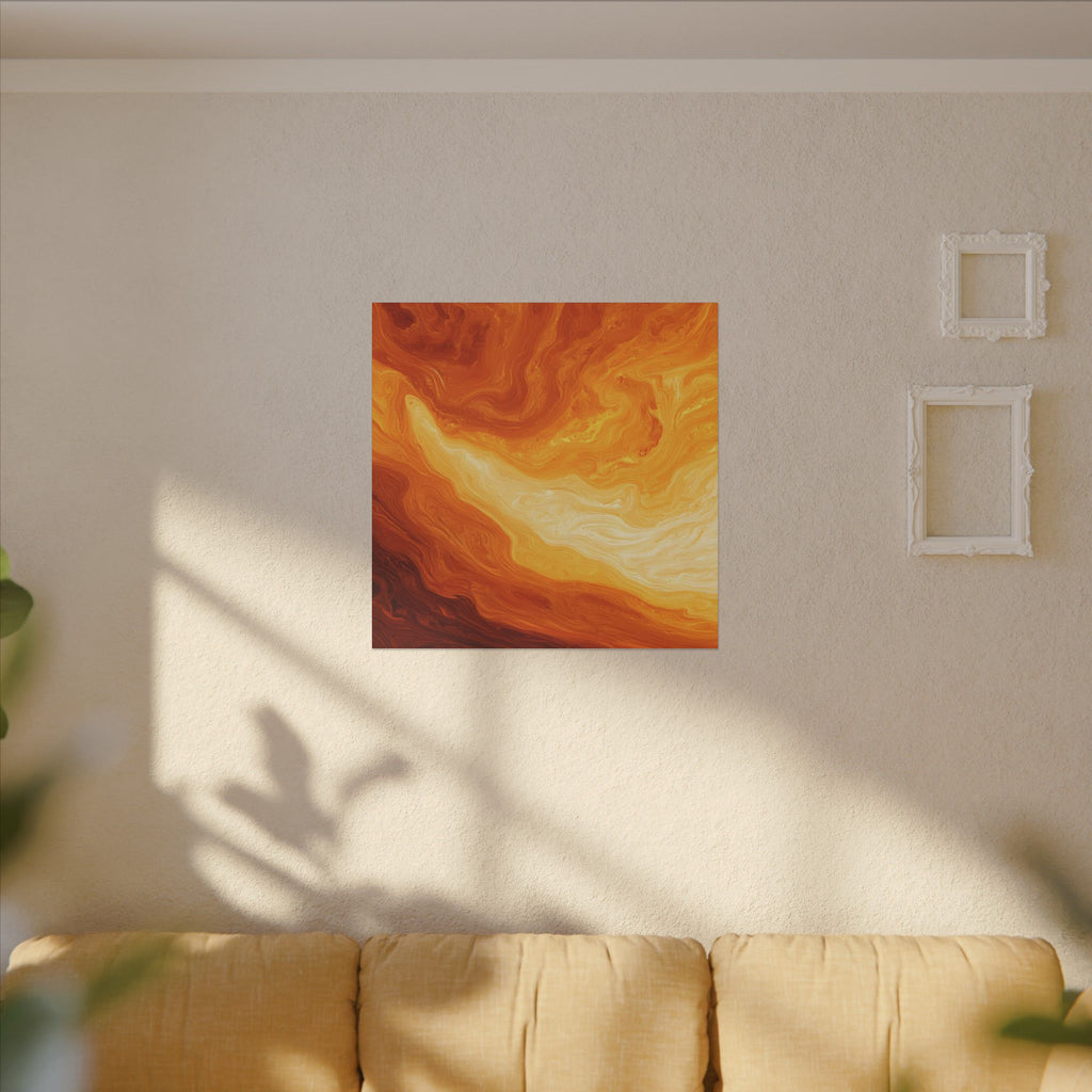 Abstract Orange Swirl Matte Canvas Art — Fiery Fluid Wall Decor
