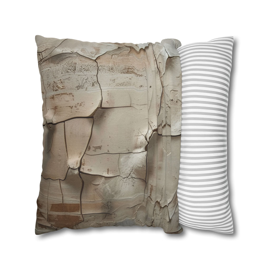 Distressed Paint Crackle Decorative Pillowcase — Rustic Neutral Square Throw Pillow Cover