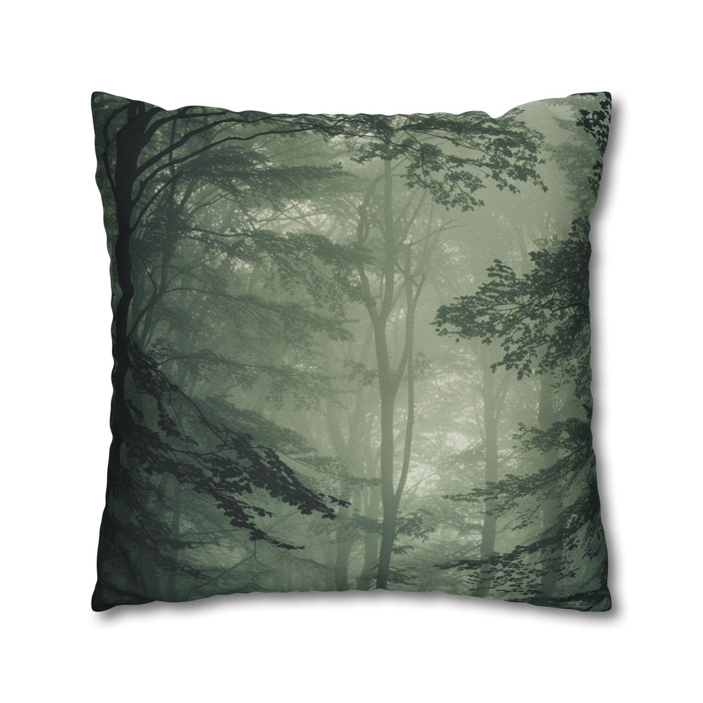 Foggy Forest Decorative Pillow Cover — Misty Woodland Throw Pillowcase