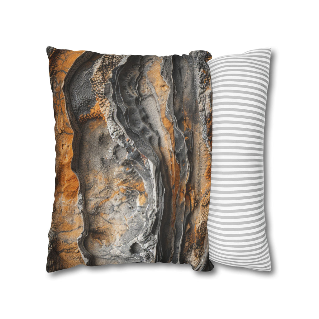 Abstract Rust Stone Square Pillowcase – Earthy Orange & Slate Decorative Pillow Cover