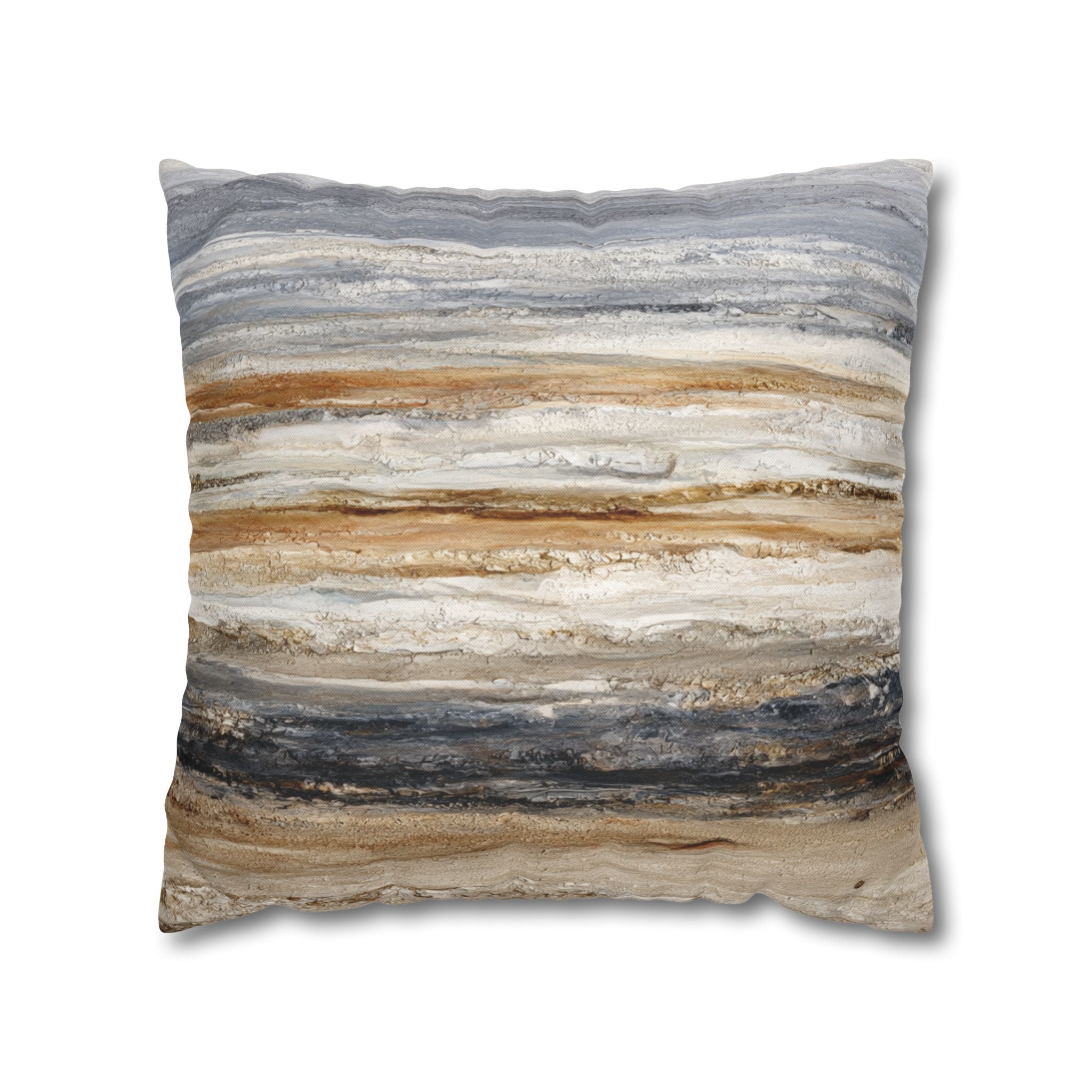 Abstract Neutral Striped Pillowcase — Coastal Textured Square Throw Pillow Cover