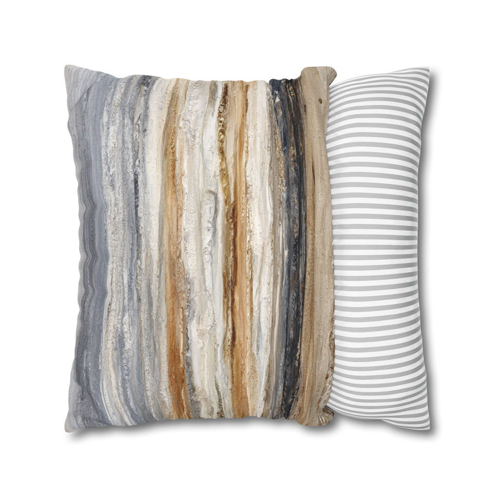 Abstract Neutral Striped Pillowcase — Coastal Textured Square Throw Pillow Cover