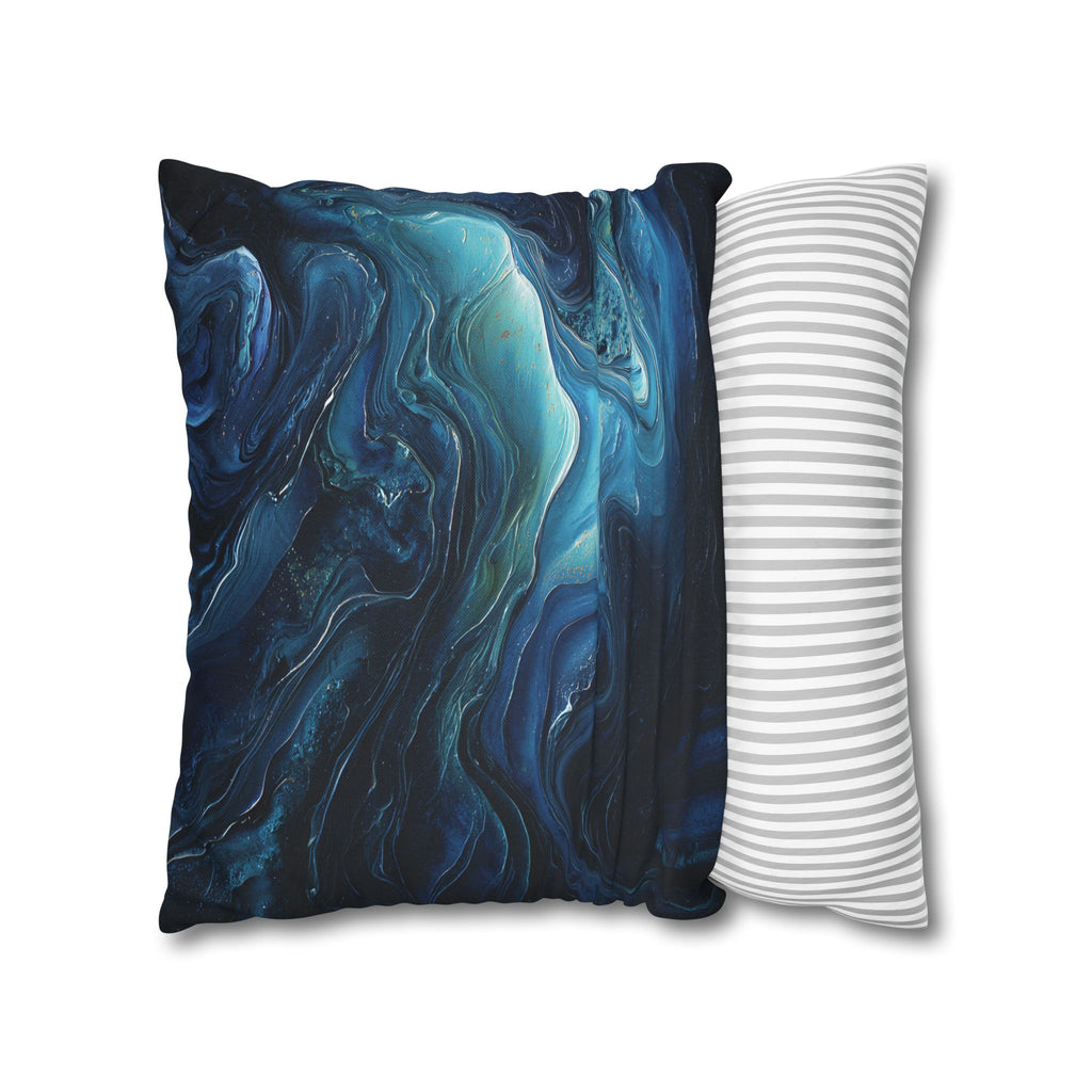 Ocean Swirl Decorative Pillowcase — Blue Abstract Marble Accent