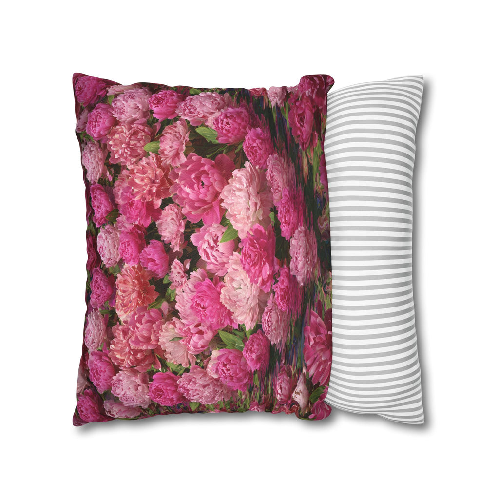 Pink Peony Floral Pillowcase — Decorative Square Throw Pillow Cover