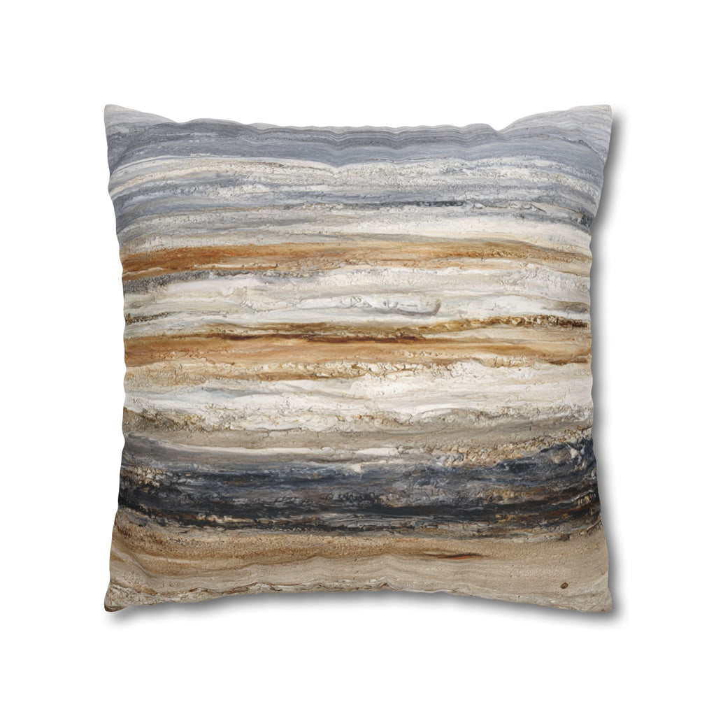 Abstract Neutral Striped Pillowcase — Coastal Textured Square Throw Pillow Cover
