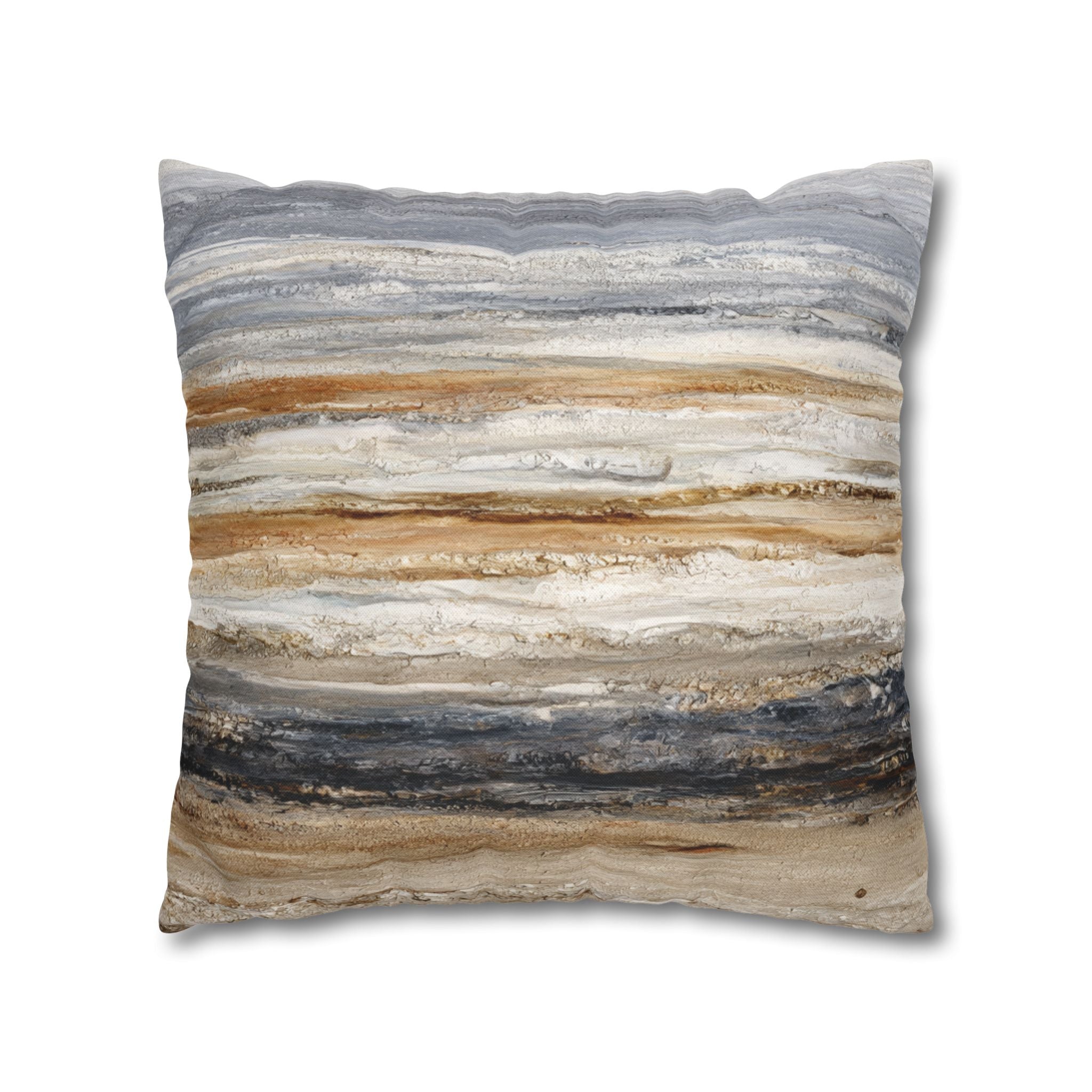 Abstract Neutral Striped Pillowcase — Coastal Textured Square Throw Pillow Cover