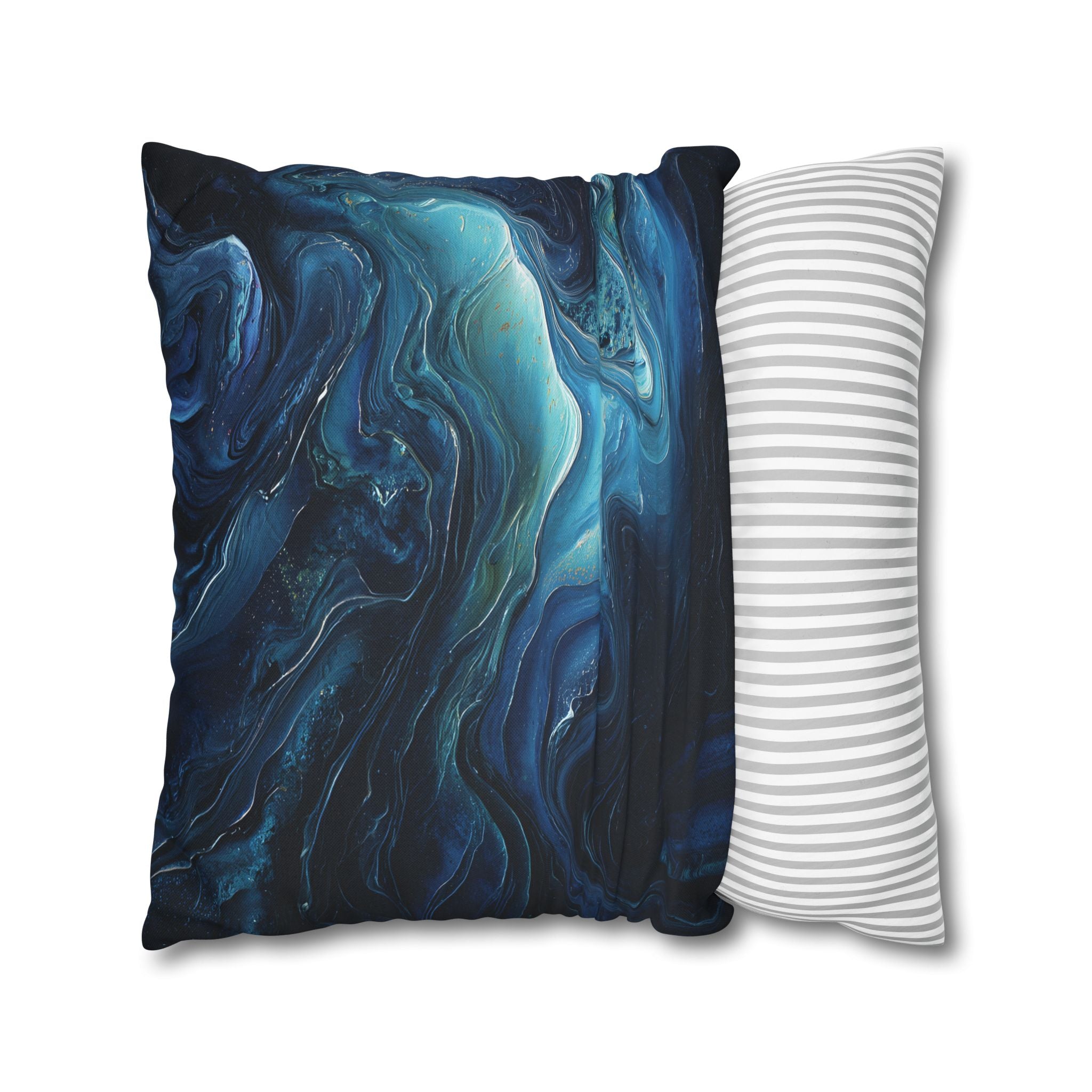 Ocean Swirl Decorative Pillowcase — Blue Abstract Marble Accent