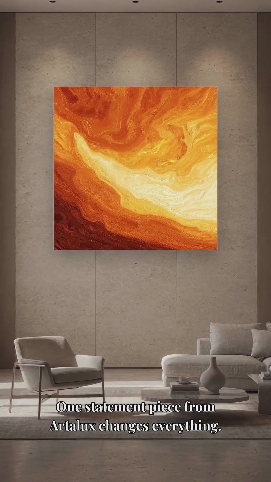 Abstract Orange Swirl Matte Canvas Art — Fiery Fluid Wall Decor